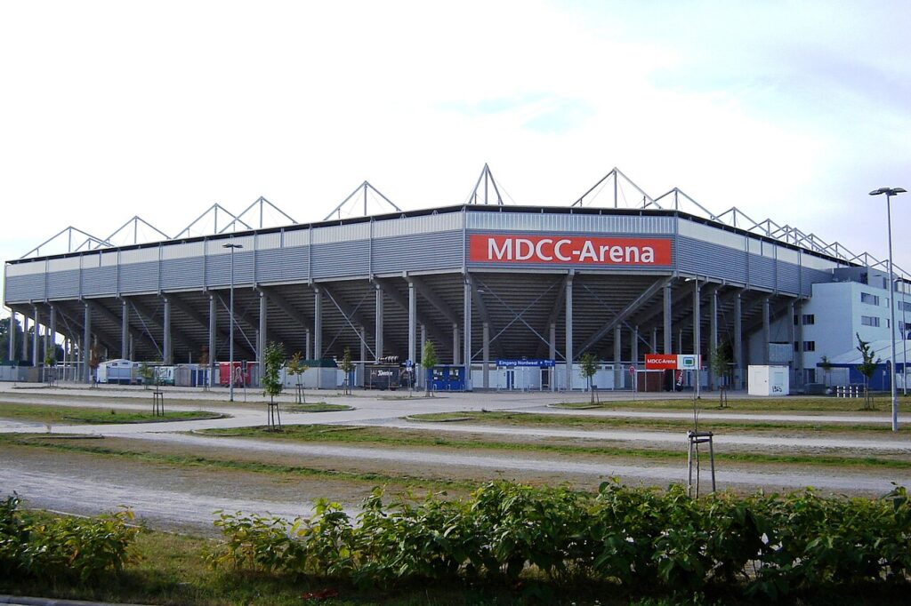 Magdeburg football stadium from the outside, when it was called MDCC-Arena