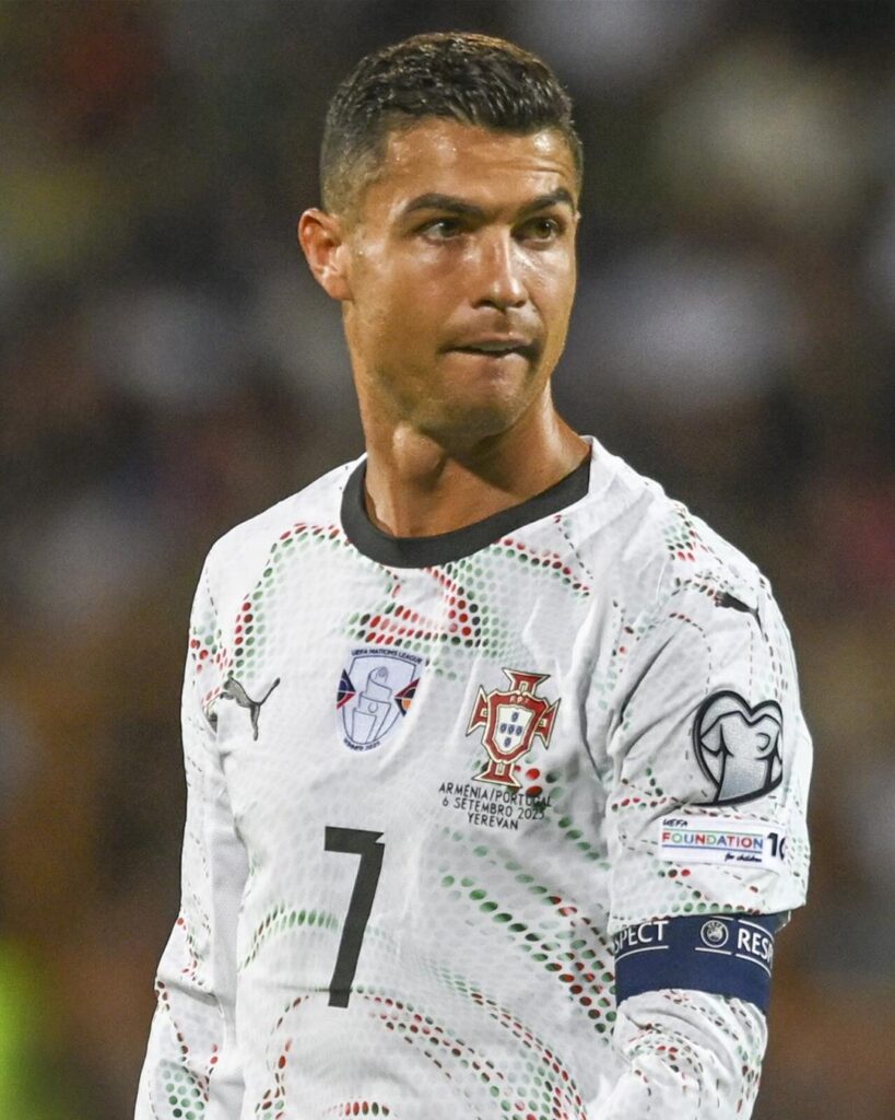 Cristiano Ronaldo wearing the captain's armband for Portugal in Yerevan