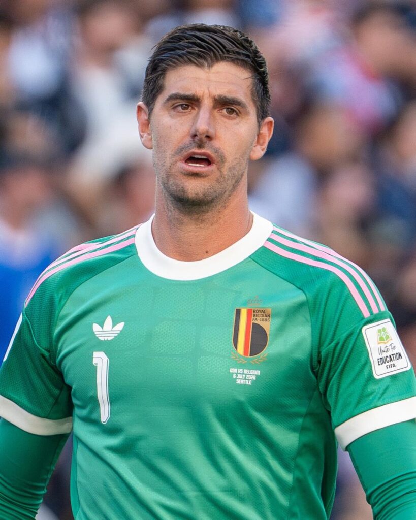Thibaut Courtois in Belgium's green goalkeeper shirt at the 2026 World Cup