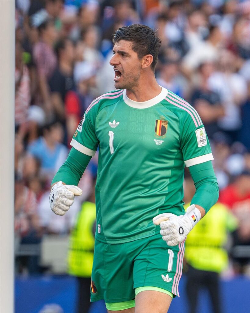 Thibaut Courtois celebrating during Belgium v USA at the 2026 World Cup