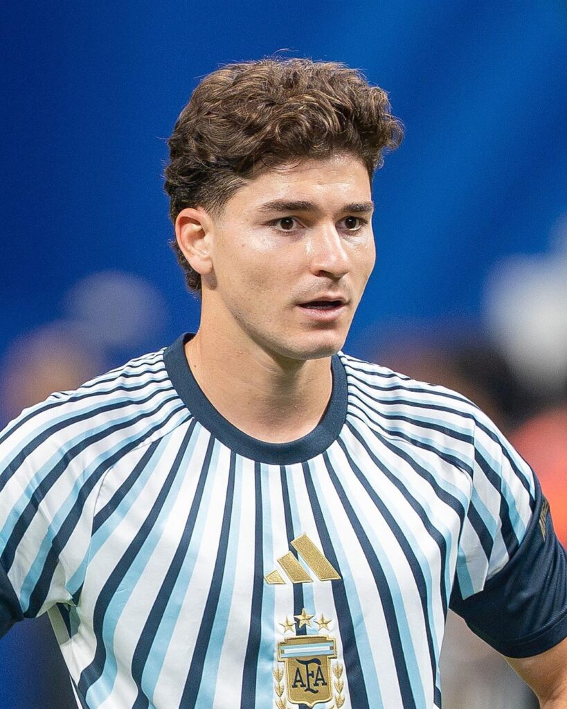 Julian Alvarez in Argentina's striped shirt during Argentina v Egypt, July 2026