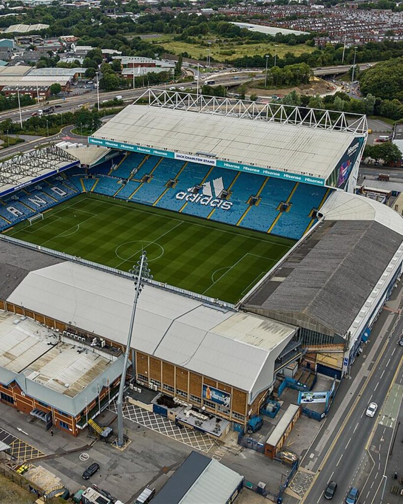 Elland Road, the home of Leeds United, seen from the air